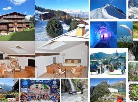 Saint Gervais - Le Bettex T3 Duplex (1400m d'altitude)/ 55m2 / Vue Mont Blanc - Aux Pieds des Pistes!，位于圣热尔韦莱班的带泳池的酒店