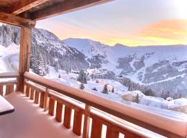 Vue panoramique sur les montagnes plein Sud - T2 Skis aux pieds, Piscine, Jacuzzi，位于福勒恩立默里也滑雪缆车附近的酒店