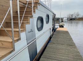 Modern houseboat with roof terrace, on Uitgeestermeer，位于厄伊特海斯特的船屋