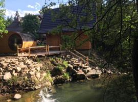 Chatka z sauną nad rzeką，位于Żabnica的木屋