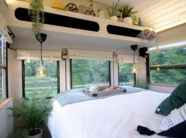American School Bus Retreat with Hot Tub in Sussex Meadow
