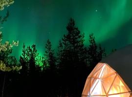 Aurora Igloo Fireplace-heated Tents in a secret forest with private Jacuzzi and shared sauna bathroom and dog friendly，位于罗瓦涅米的豪华帐篷