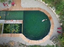Grand Gîte Les Cabanes de Fallot pour 19 personnes - piscine naturelle，位于LʼIsle-Bouzon的酒店