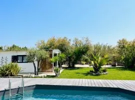 Cabane le Flamant avec jardin, piscine chauffée et parking