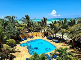 示巴大床间海滩小屋酒店，位于蓬圭的带泳池的酒店