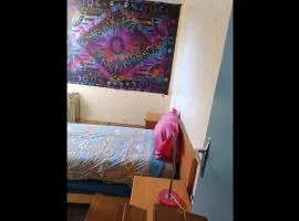 Single bed with a large desk