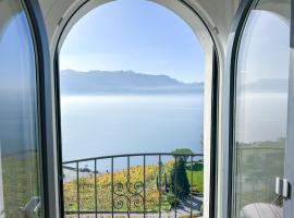 Room with 360° view overlooking Lake Geneva and Alps，位于Puidoux的酒店