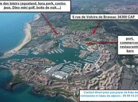 CAP D'AGDE studio cabine 6 pers. + terrasse + parking privé + clim (calme)