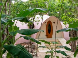 Room in Lodge - Eco-lush Double Mayan Dome Cenote And Bikes，位于图卢姆的住宿加早餐旅馆