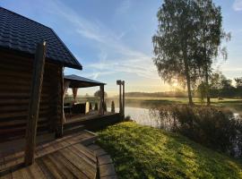 Cabin with a sauna& pond+a hot Tub(additional fee)，位于Ķeņini的木屋