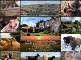 Stones Cottage Farm, nr Haworth, family friendly, work friendly, gaming barn, crafting, free wifi, free parking, EV point，位于Oxenhope的带按摩浴缸的酒店