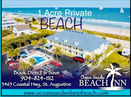Ocean Sands Beach Boutique Inn-1 Acre Private Beach-St Augustine Historic-2 Miles-Shuttle with Downtown Tour-HEATED Salt Water Pool until 4AM-Popcorn-Cookies-New 4k USD Black Beds-35 Item Breakfast-Eggs-Bacon-Starbucks-Free Guest Laundry-Ph#904-799-SAND，位于圣奥古斯丁的Spa酒店