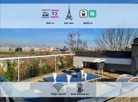 360 : Superbe maison, rooftop, vue Tour Eiffel, T2