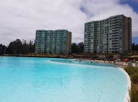 Depto con piscina y laguna artificial en Las cruces