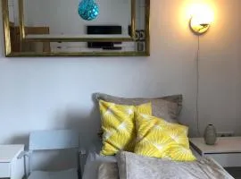 Apartment in Gelb, mit Balkon, Kamin, 50 Schritte zu Radweg, ideal for Long Stay, 4 Singles in Single Rooms