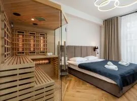 Luxury apartment with a sauna and bedroom with bath