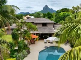 Villa Petit Tamarin : piscine bar et grand jardin tropical