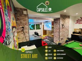 Capsule Street Art - Sauna- Jacuzzi - Playstation 5 - Billard - Netflix - Home cinéma - Terrasse，位于杜埃的酒店