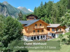 Chalet WaldHäusl luxuriöse Ferienwohnungen mit Sauna & Whirlpool, Kamin, Balkon oder Terrasse mit Bergblick，位于海利根布卢特的木屋