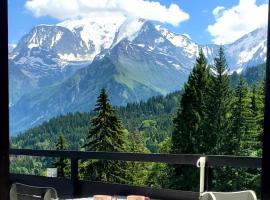 Appartement Saint Gervais les Bains piscine et vue imprenable Mont Blanc，位于圣热尔韦莱班古埃滑雪缆车附近的酒店