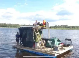 Raft on a forest lake