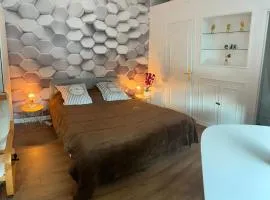 La Fermette à Achicourt - Chambre ZEN, lit double avec grand bureau donnant sur cour au carré