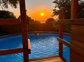 Cabin with pool and garden