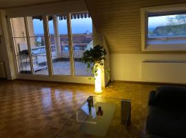 1 Zimmer, Wohnzimmer mit Kamin, Küche voll ausgestattet, großer Balkon mit Ausblick，位于沙夫豪森的酒店