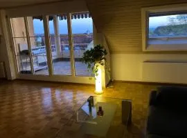 1 Zimmer, Wohnzimmer mit Kamin, Küche voll ausgestattet, großer Balkon mit Ausblick