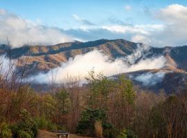 Real Log Cabin With Amazing Views, Hot Tub, Sauna, Games，位于加特林堡的酒店
