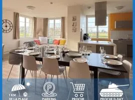 Les sables d'or Grand apt lumineux bien équipé 1er étage vue panoramique sur campagne près superette, à 600 m plage proche Omaha Beach et pointe du Hoc parking gratuit, garage à disposition