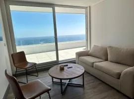 Depto privado con vista despejada al mar en 1 línea, terraza 20 mts y estacionamiento con acceso desde el borde costero