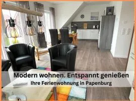 Ferienwohnung "Aurora" Papenburg Großer Balkon Einbauküche Neubau 74 qm Free Wifi 2 Schlafzimmer