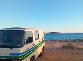 Vintage Camper Van Explore Driving Mallorca - full equip