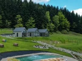 Stodoły Modyń - Domki w Beskidzie Wyspowym - staw kąpielowy, balia, sauna, grota solna - widok na góry