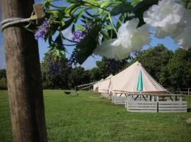 Hopgarden Glamping and camping - Luxury furnished Bell tents & Shepherd huts plus camp field to pitch your own tents