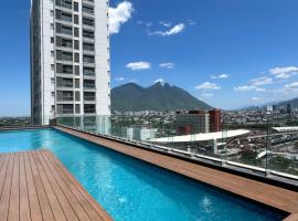 Elegante loft apartment Paseo Santa Lucia king size bed, alberca, gym, parking, kids club，位于蒙特雷的宠物友好酒店