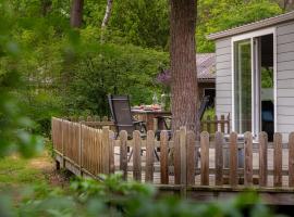 Forrest Lodge in bosrijke omgeving de Veluwe - met terras, tuin en fietsschuurtje，位于宁斯佩特的木屋