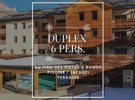 Appartement Abries - Jacuzzi et piscine - Pied des pistes - Duplex 6 personnes - Résidence étoilée，位于阿布列的酒店