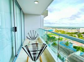 Apartamento exclusivo en el norte Barranquilla amoblado ,3 parqueadero privados ,3 habitaciones privadas con aire acondicionado recepción 24 horas piscinas gym vista al río，位于巴兰基亚的酒店