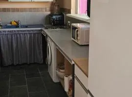 Bed and kitchen with pool