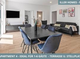 Iller Homes Memmingen - Moderne Fewos mit Terrasse für bis zu 7 Pers mit Parkplätzen，位于梅明根的酒店