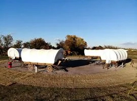 Rustic Conestoga Glamping Covered Wagon for Amazing Getaways to Oklahoma Farm