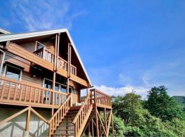 南房総の海と田園風景を眺める高台に佇む景色抜群のログハウス #一棟貸切 #グループや家族旅行におすすめ #BBQ可のお庭 #夕陽と海が綺麗に見えるテラス #星空が綺麗 #南房総 #osora，位于南房总市的酒店