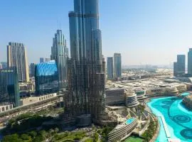 GRANDE SIGNATURE with a direct Burj Khalifa view and Private Fountain Show at high floor with DXB AIRPORT VIP Shuttle option for 6 guests