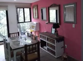 Mexican Vista a parque con balcones corazón CDMX