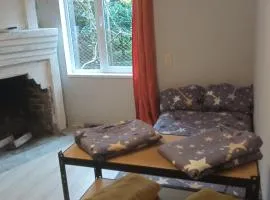 studio with a fireplace