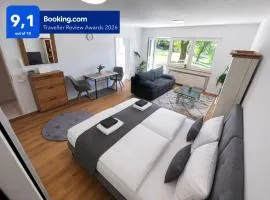 Modernes Apartment in Freudenberg am Main 24h Check-in Terrasse mit Blick ins Grüne privater Parkplatz