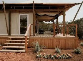 Modern Glampsite with Outdoor Shower Retreat in Johnson City, Texas