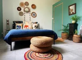 Chambre bohème avec salle de bain privée et vue jardin Campagne bordelaise